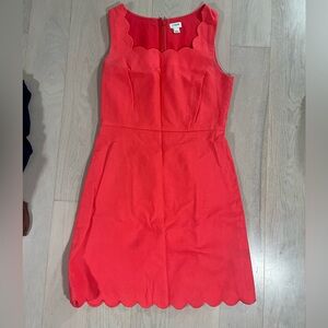 J Crew dress knee length with scalloping. Size 6. Bright pink.
